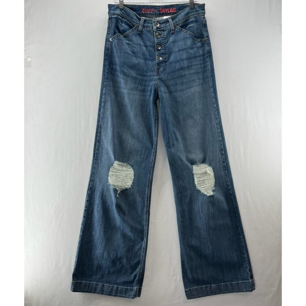 Cruel Denim Skylar Wide Leg Jeans Womens 31 High Rise Distressed Button Fly Blue